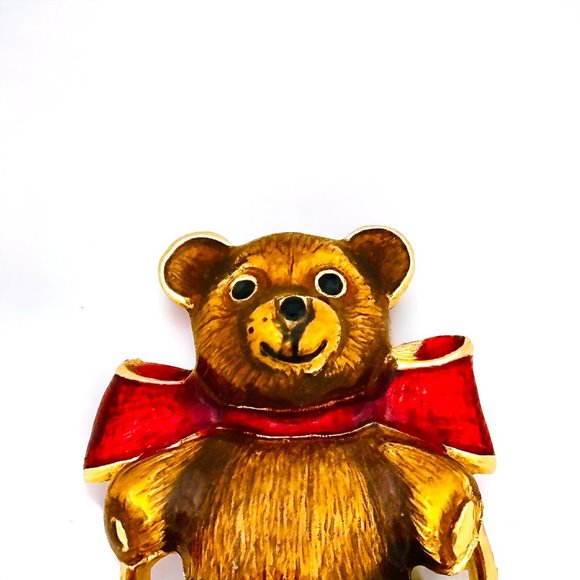 Vintage Enameled Teddy Bear Scarf Clip/Slide - Picture 2 of 5